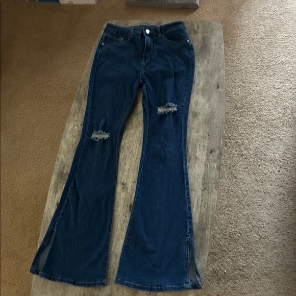SHEIN Dark Blue Denim Flare Jeans - Picture 1 of 6